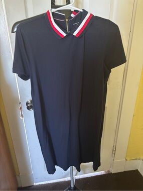 Tommy Hilfiger Navy Mini Dress with Red and White Stripe Collar
